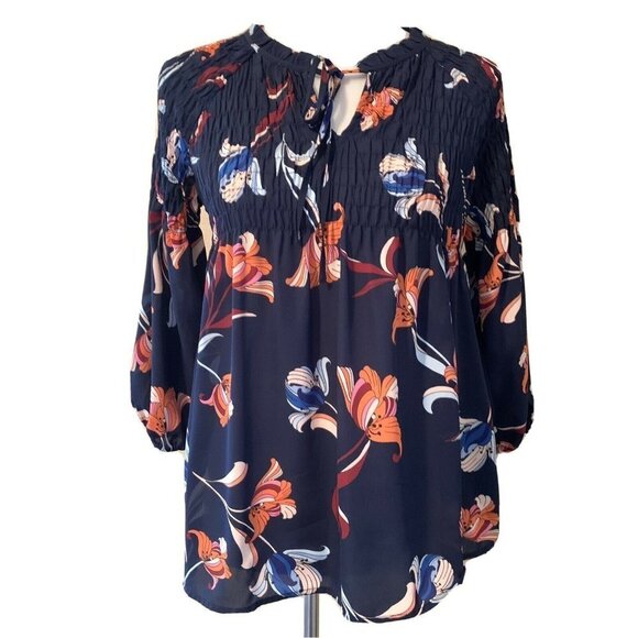 a.n.a Multi Color Floral Print Tie Front Blouse - Picture 1 of 5